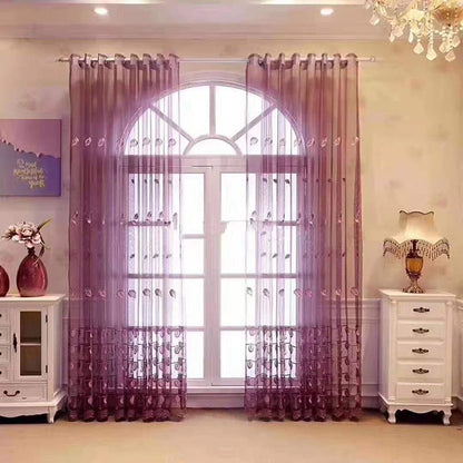 French Romantic Shining Embroidered Voile Curtain Panel Window Home Textile Bedroom Tulle Curtains