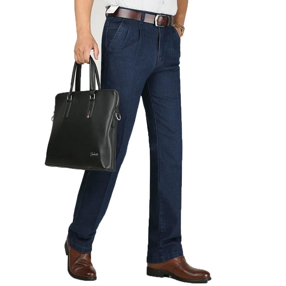 Thin Jeans Middle-aged and Elderly Trousers Men's High Waist Large Size Trousers Loose Straight-leg Pants