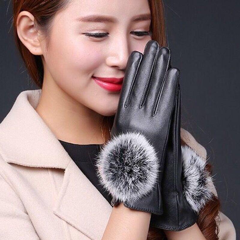 Winter Warm Leather gloves Thick gloves Woman fashion gloves Plush Cotton gloves Windproof gloves