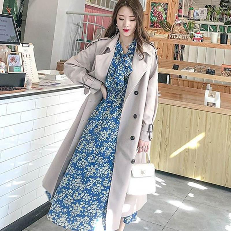 Women's Windbreaker Spring and Autumn Dress Long Over-the-knee Temperament Goddess Fan Yinglun Wind Coat