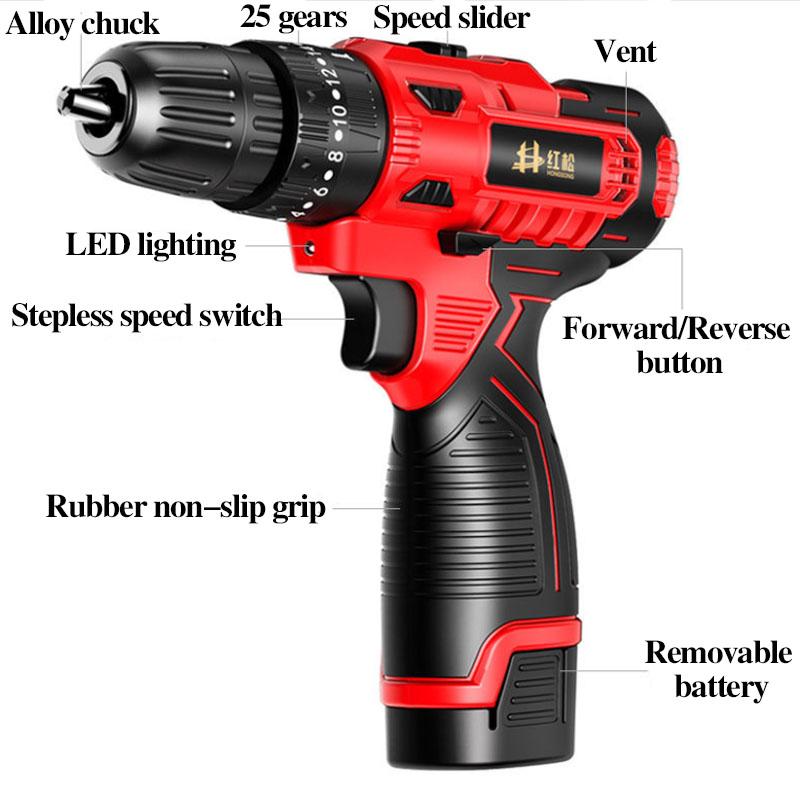 Luxury Digital Display Electric Screwdriver Set Cordless Electric Drill with Two Batterys and Tool Box