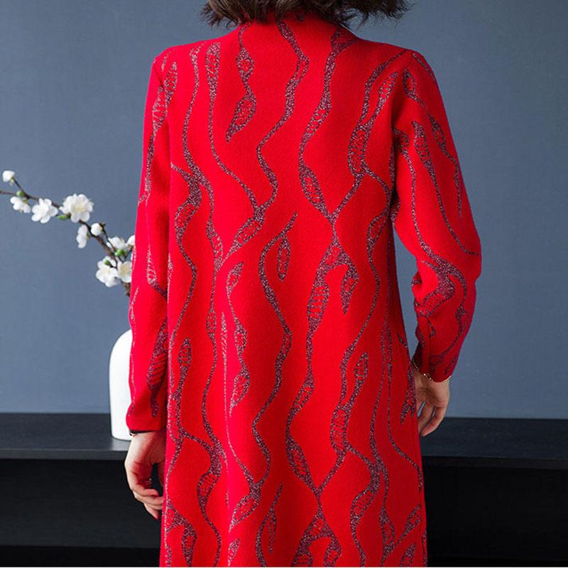 Autumn and Winter Mid-length Plus Size Bottoming Shirt Fashion Knitted Casual Dress Bright Silk Middle-aged Women Sweater Dress