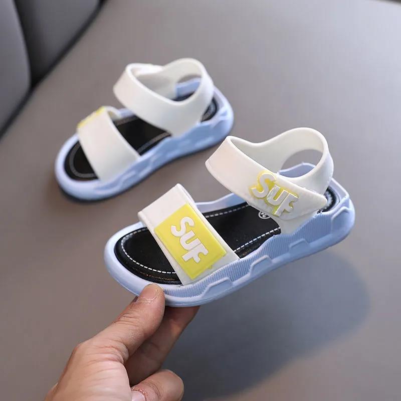 Kids Sandals Boys Girls Summer Soft Sole Casual Sandals Little Kids Anti-slip Letter Beach Flat Sandals