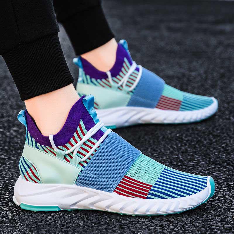 Plus Size 39-44 Men Flying Woven Mesh Running Shoes Lightweight Sneakers Breathable Outdoor Sports Shoes Comfortable Deodorant Running Gym Shoes