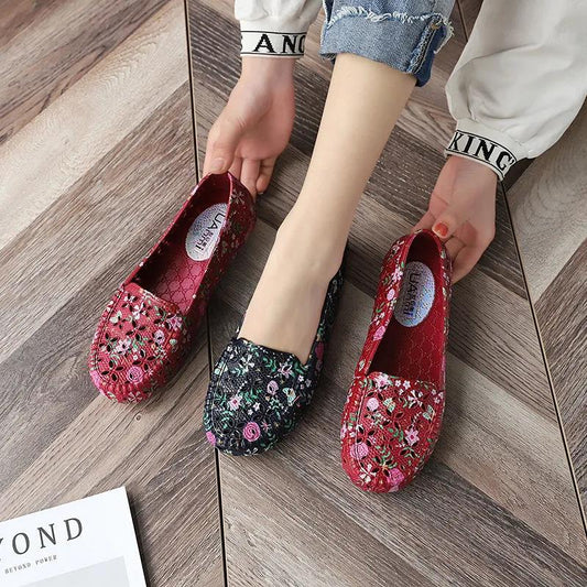 Printed Plastic Sandals Female Summer Hollow Breathable Soft Bottom Non-slip Shoes Mother Shoes Middle-aged and Elderly Shoes