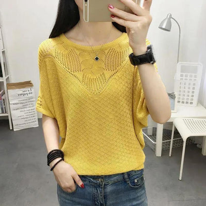 Short Sleeve T-Shirt Ladies Top Summer Women's Trend Design Doll Sleeve Ice Silk Knit Sweater