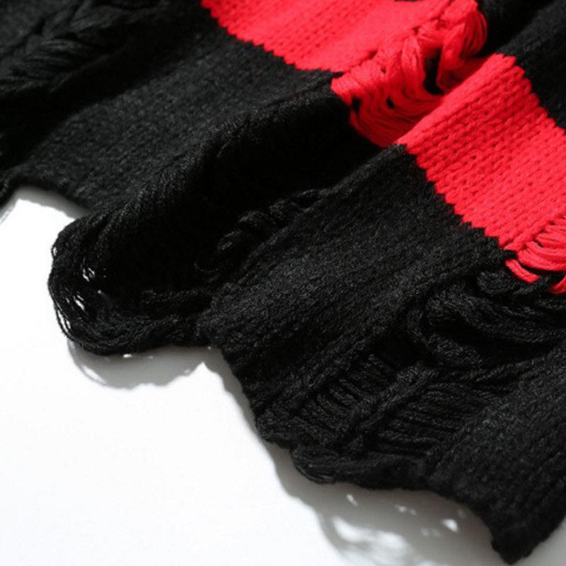 Couple Sweater Loose Lazy Trend Knit Bottoming Hole Men's Sweater Gothic Emo Punk Grunge Ripped Striped Sweater