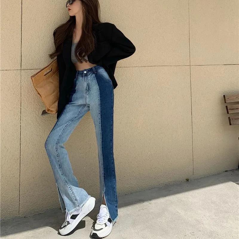 Spring and Autumn Design Site Splicing Cork Delicious Jeans Women Loose High Waist Hundred Ports