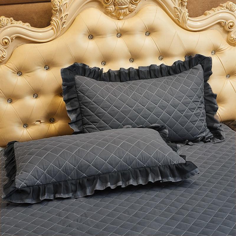 Korean Style Lace Solid Color Plus Cotton Pillowcase A Pair of Quilted Pillowcase Adult Pillowcase