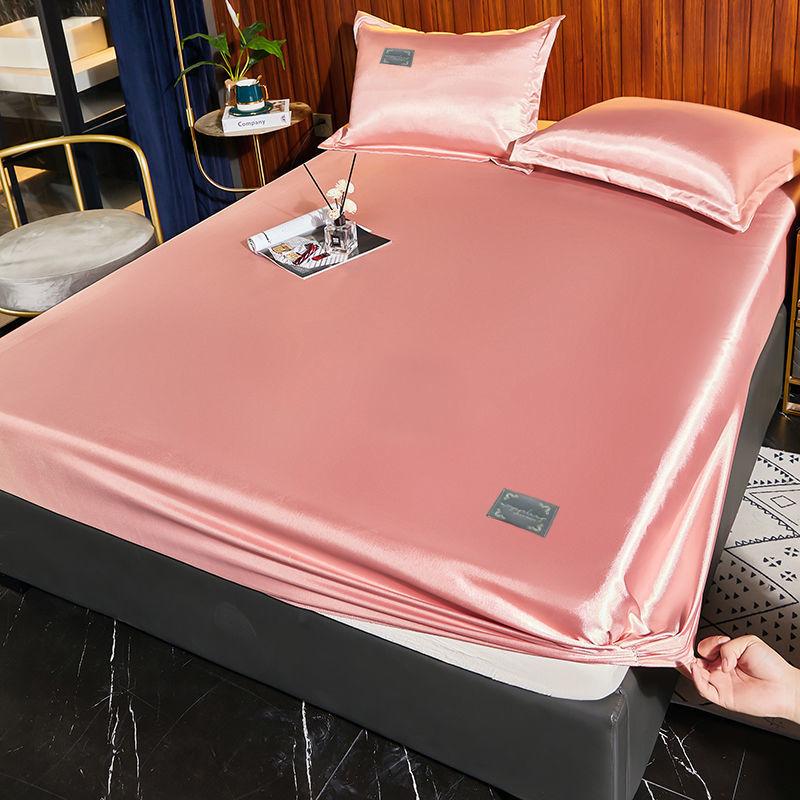 Summer Skin-friendly Ice Silk Mat Bed Sheet Three-piece Protective Cover for Machine Washable Embroidered Bedding