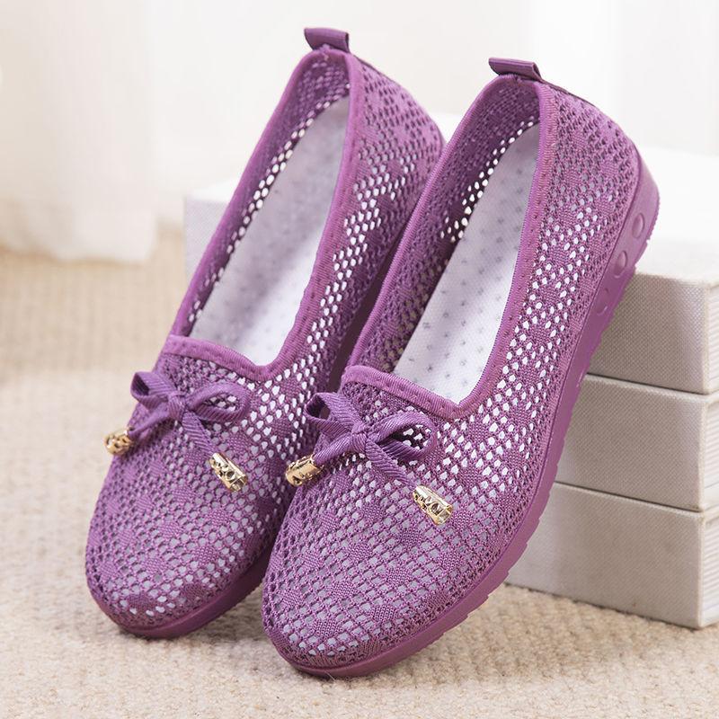 Summer Old Beijing Cloth Shoes Women's Net Shoes Breathable Mesh One-foot Mother Shoes Shallow Mouth Non-slip Casual Shoes Women