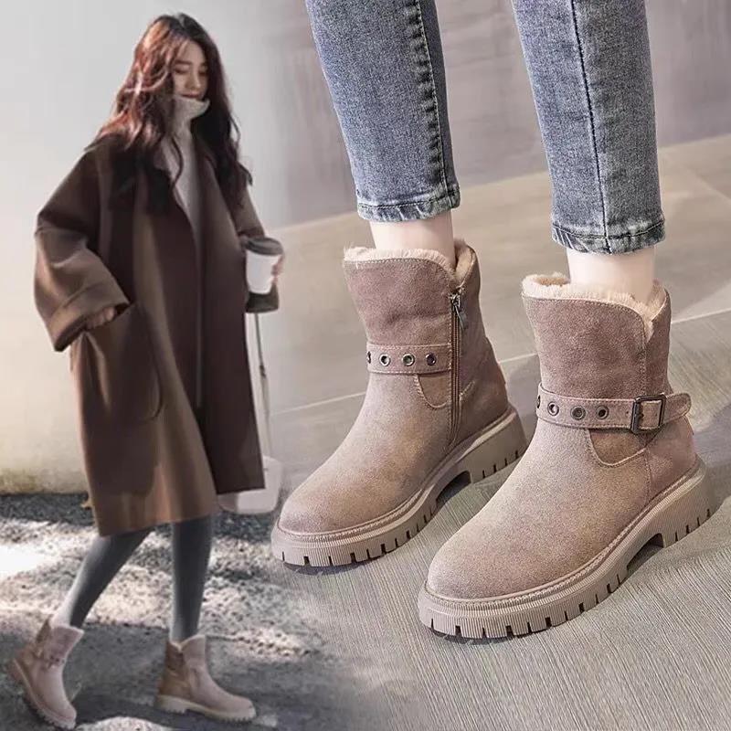 Winter Snow Boots Women's Fur One Warmth In Tube Shoes Plus Velvet Padded Non-slip Cotton Shoes for winter