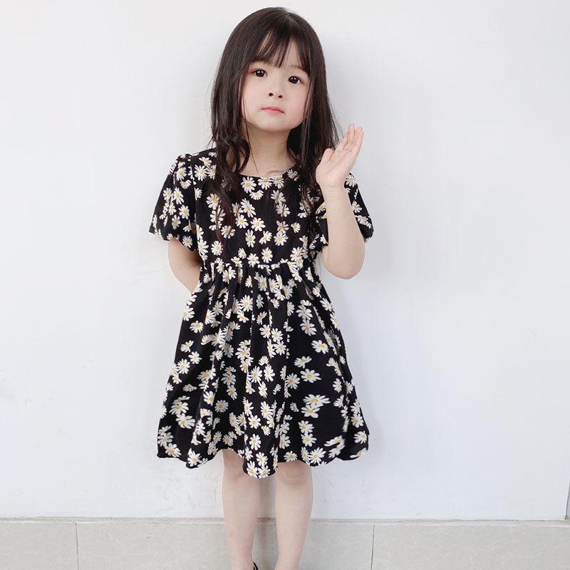 Children Dress Spring Summer Clothing  Baby Girls Clothing Printing Girl's Dress Princess Skirt Chrysanthemum Broken Flower Dress