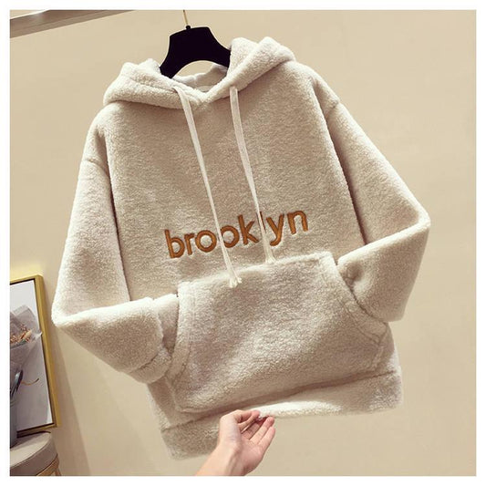 Cotton Women's Sweatshirt Wild Large Size Long Sleeve Warm Hood Top Autumn Winter Sweatshirt