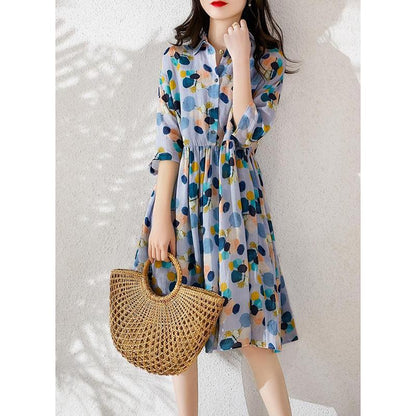 Mid-length Dress Slim Slim All-match Large-size Skirt Long Skirt Retro Wave Dot Elegant A-line Skirt Summer Style Beach Skirt