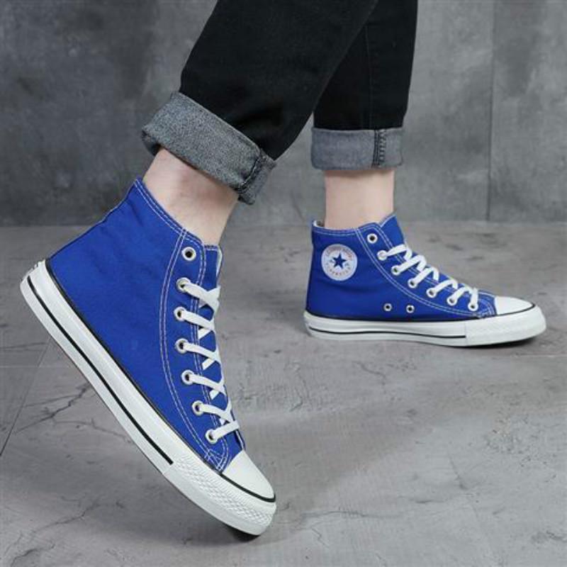 High-top canvas shoes men's flat solid color casual board shoes students wild Gao Bang couple shoes