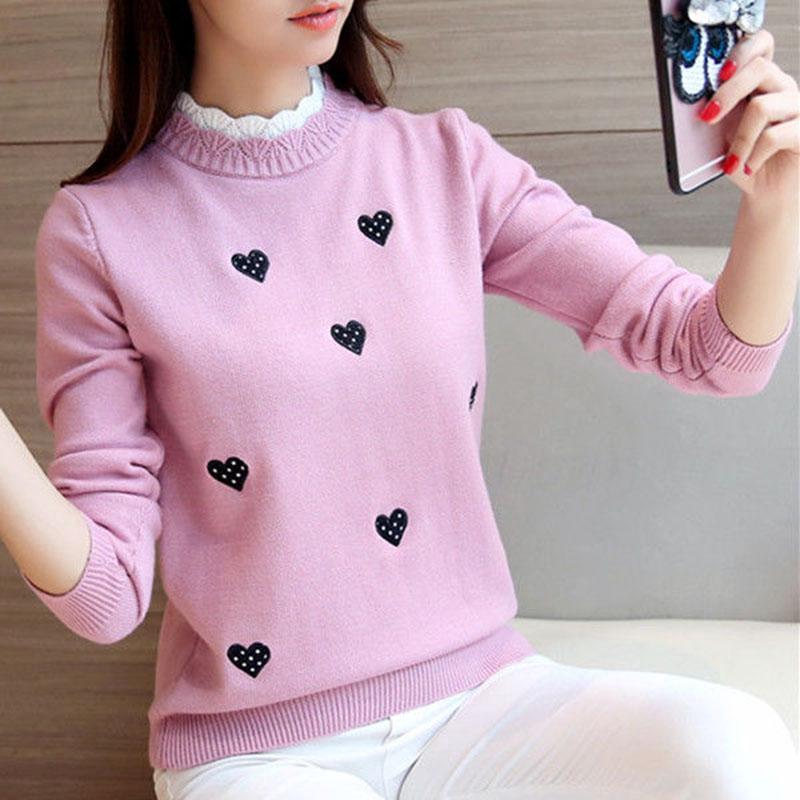 Round Neck Short Sweater Solid Color High Collar Print Sweater Spring and Autumn Sweater Women