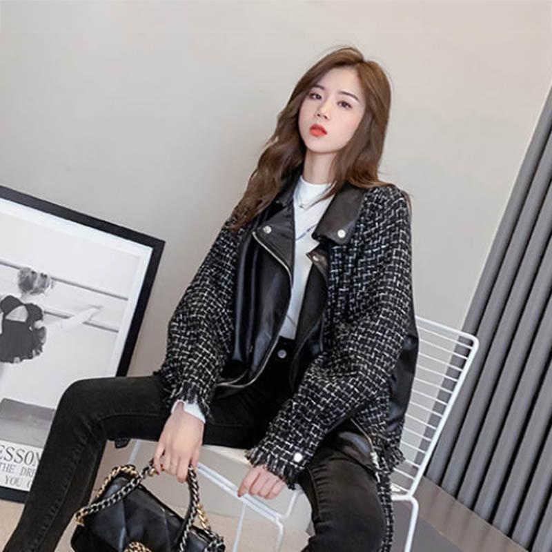 Women's Leather Jacket Spring and Autumn Models All-match Loose Short Stitching Jacket Small Children