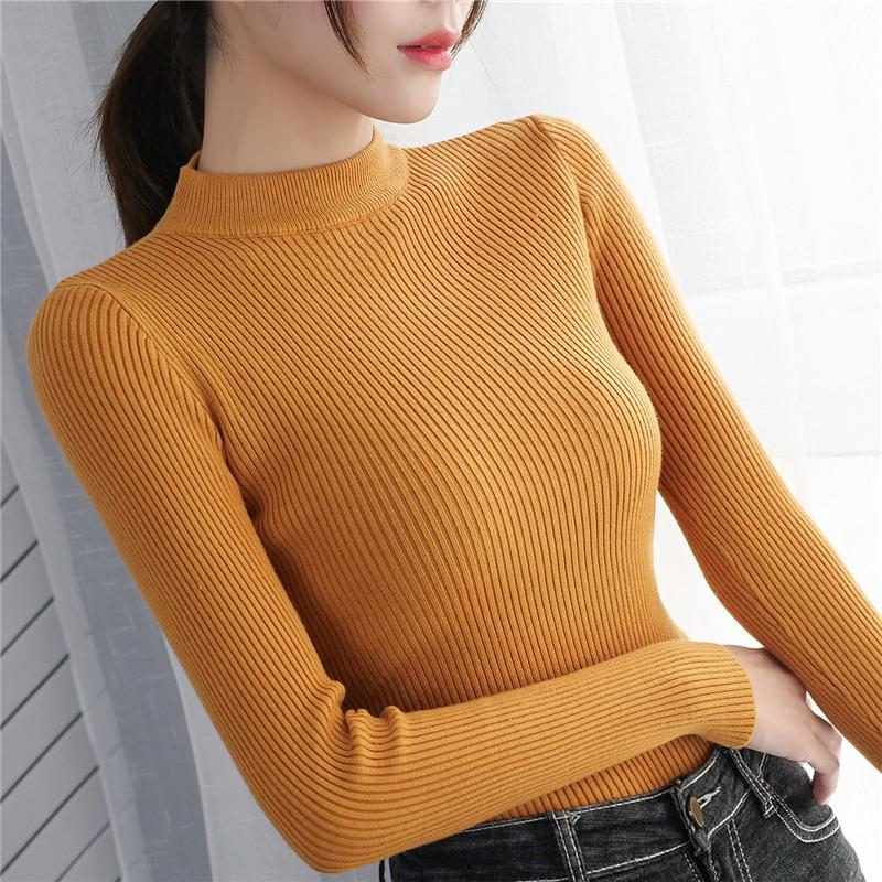 Sweaters for Women Knitted Ribbed Pullover Sweater Long Sleeve Turtleneck Slim Jumper Pull Femme