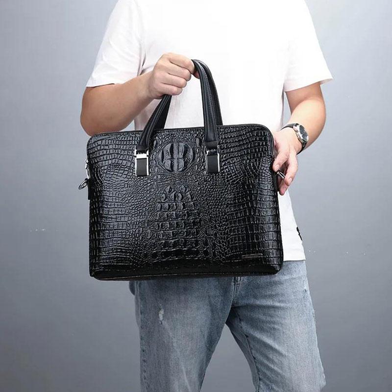 Crocodile Pattern Men's Handbag Leather Texture Shoulder Bag Messenger Bag Casual Business Computer Bag Briefcase