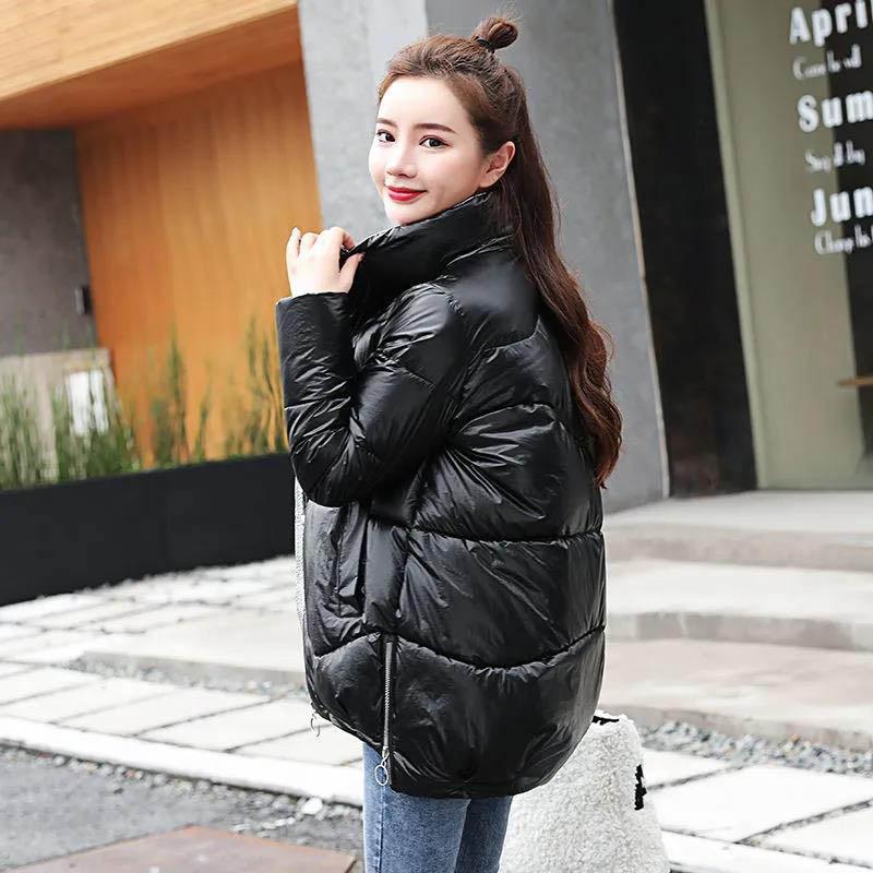 Disposable Glossy Short Down Down Cotton Jacket Women's Loose Stand-up Collar Cotton Jacket Bread Jacket Women's Jacket Trendy