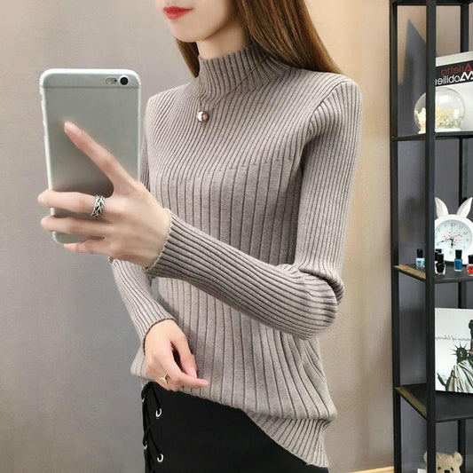 Knitting Sweaters Large Size Sweater Woman Medium and Long Section High Collar Sweater Winter