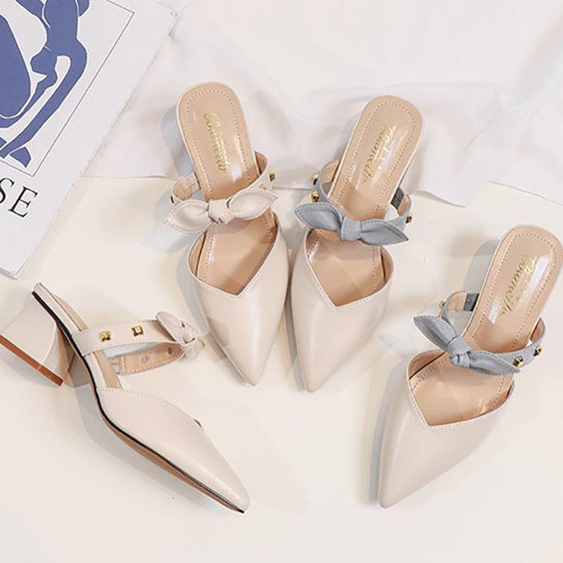 Half Slippers Female Spring All-match Thick-heeled Mid-heel Fairies Wear Small-heeled Skirt Sandals