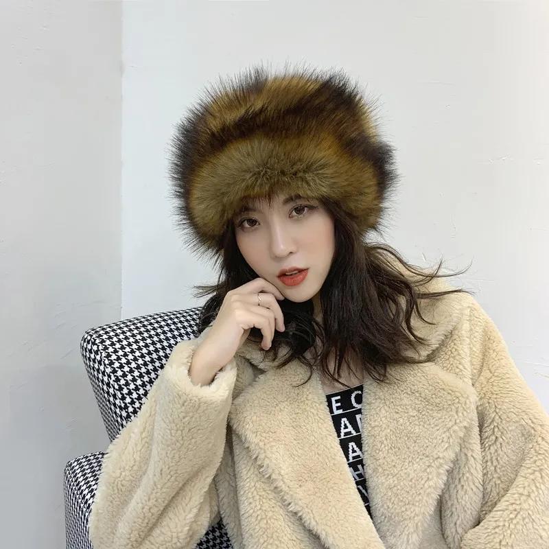 Women's Autumn and Winter Imitation Fox Fur Beanie Hat Thick Fur Hollow Top Hat Warm Hat Fur Hat Ring No Top Solid Fluffy Fur Ponytail Hat