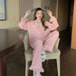 Women's Long Sleeve Pajamas Set Gold Edge V-neck Sexy Stripes Lotus Leaf Sleeves Pjs Two-piece Set Loose Home wear Outerwear