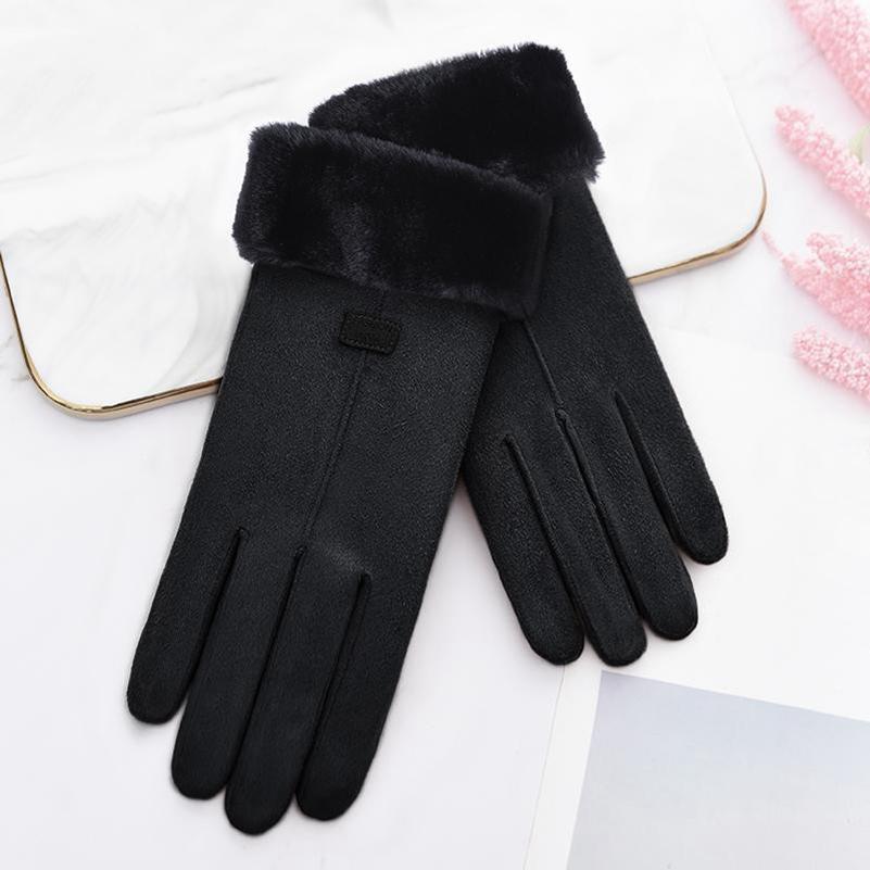 Women's Suede Gloves Winter Double Furry Gloves Warm Snowflake Embroidery Outdoor Fashion Gloves