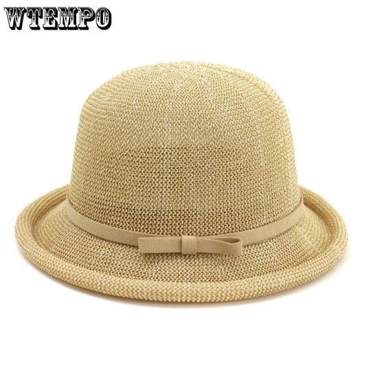 Straw Hat Women Beach Hat Lady Derby Wide Brim Summer Straw Cap