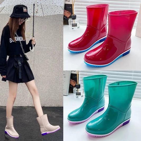 Short Rain Boots Women's Water Shoes Rain Boots Rubber Boots Spring and Autumn Waterproof Boots Non-slip Rubber Shoes