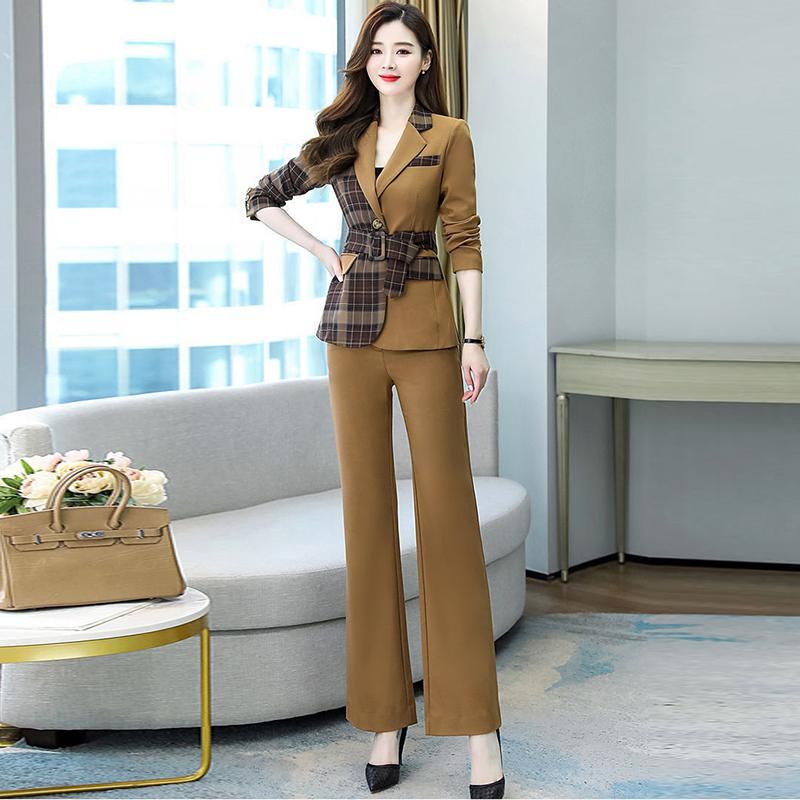 Women Blazer Suit for Spring Autumn Lady Blazer Jacket +Long Pant Female Outerwear Elegant Ladies Coat Plus Size M-3L