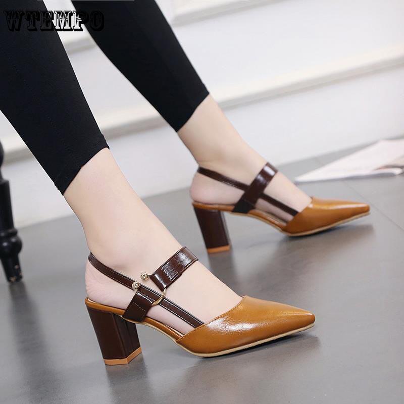 Women Slippers Pointed Toe High Heels Slippers Ladies Fashion Women Pumps Chunky Heel Sandals Shoes