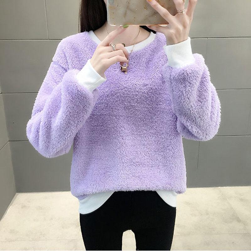 Autumn and Winter Loose Sweater Round Neck Pullover Blouse Long Sleeve Solid Color Women's Jacket