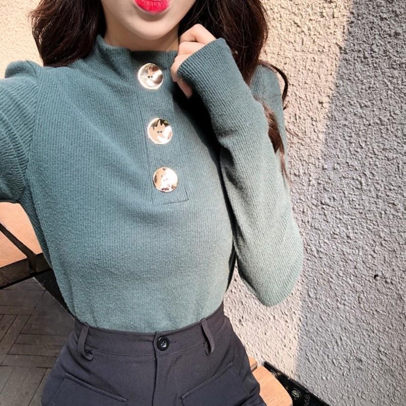 Autumn/winter Big Button Design Top with Slim-fit Base Sweater Can Be Worn Outside Knit Sweater