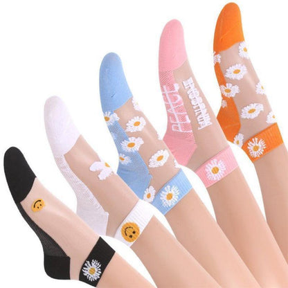 Daisy 5 Pairs of Socks Women's Socks Summer Shallow Mouth Low-top Thin Glass Stockings Summer Transparent Crystal Socks Ins Tide