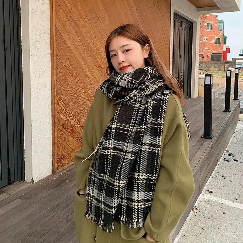 Autumn and Winter Ladies Scarf Retro Red Plaid Scarf Thick Korean Version of Tassel Scarf Shawl