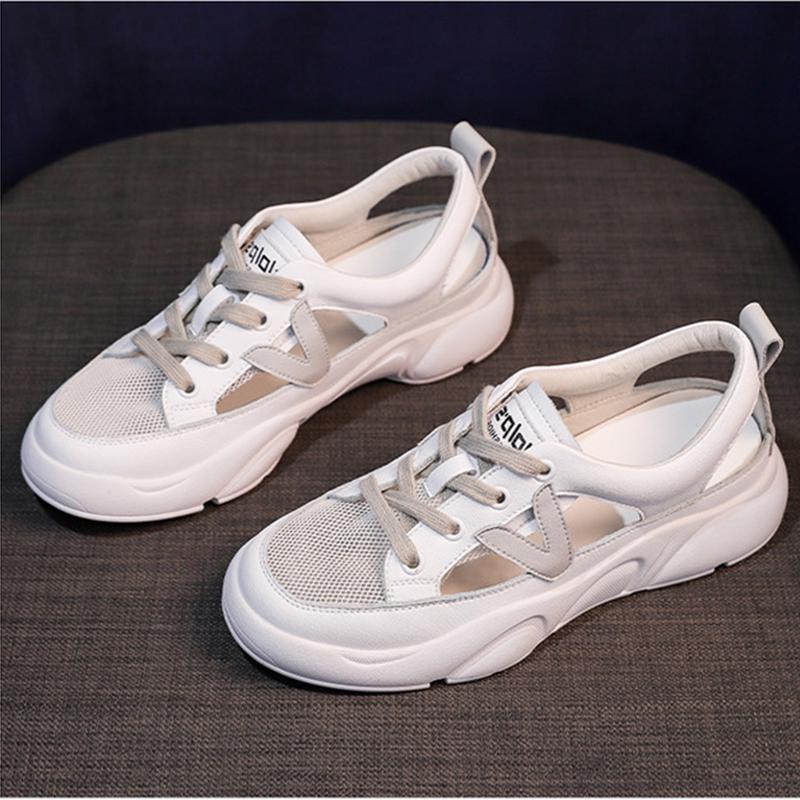 Small White Shoes Hollow Contrast Color Women's Casual Toe Sports Sandals Flat High Shoes