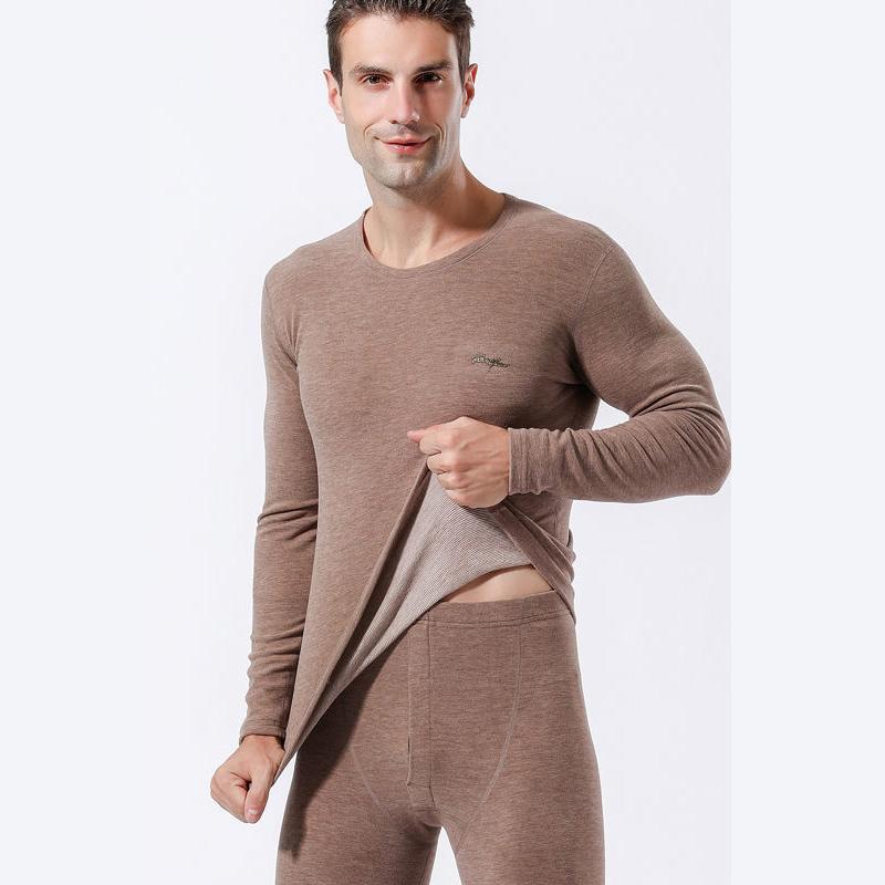 Men Winter Autumn Plus Velvet Thicken Thermal Underwear Tight Suit High Elasticity Wearable Comfortable Soft Lining O-neck Long Sleeve Breathable Warm