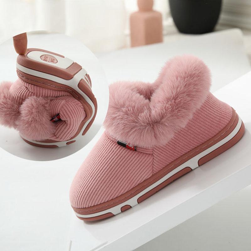 Men's Cotton Slippers Bag with Thickened Soft Bottom Non-slip Winter Home Warm Cotton Laces Heel Plush Cotton Shoes Women