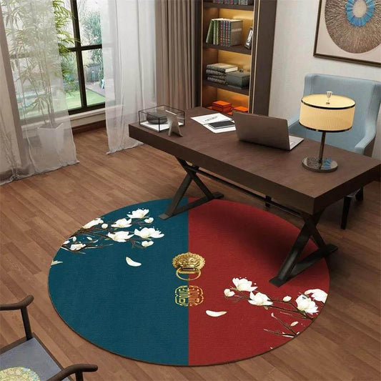 Round Carpet Red Chinese Style Living Room Study Light Luxury Style Room Carpet Bedroom Bedside Mat Diameter 80cm100cm