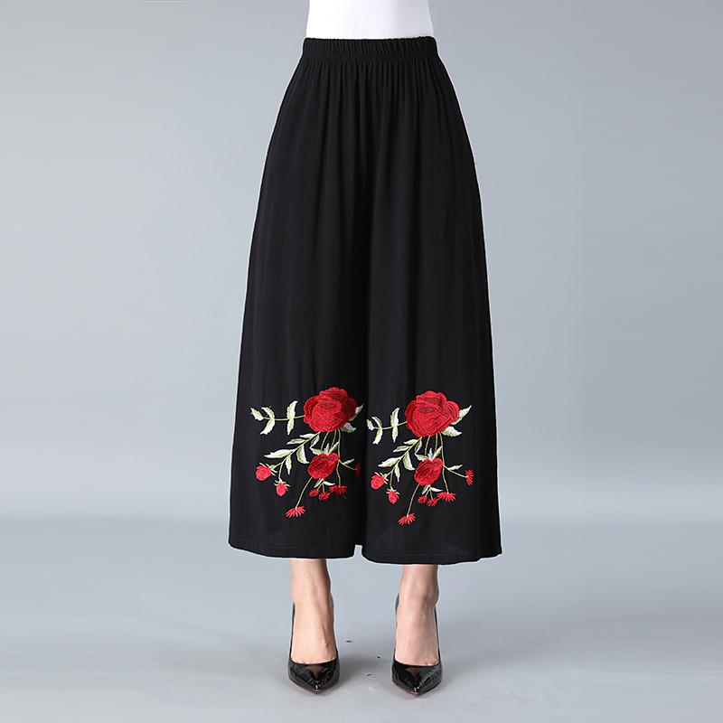 WTEMPO Women Ankle-Length Pants Ruffle Skirt-like Wide-leg Pants Female Loose High Waist  Trousers Cool and Breathable