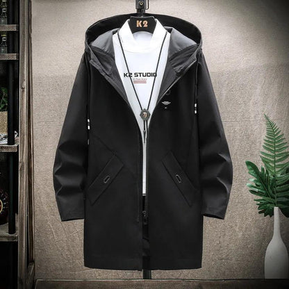 Spring and Autumn Thin Men's Windbreaker Mid-length Coat Loose Casual Hooded Top