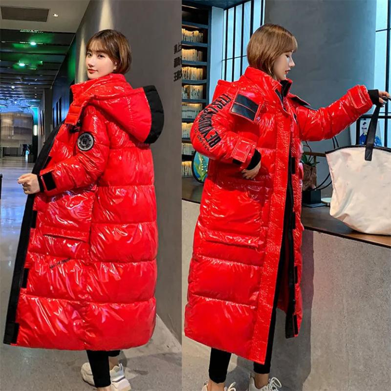 Women's Winter Korean Style Loose Quilted Coat Warm Stand-up Collar Down Jacket Women's Bright Face Long Down Jacket