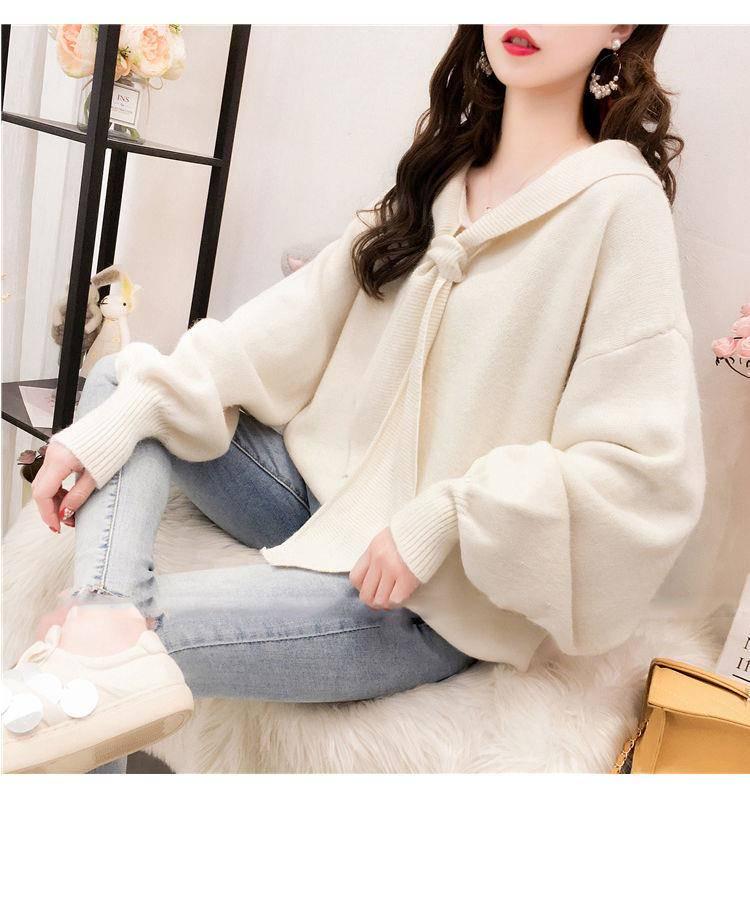 Korean Fashion Ladies Full Sleeve Women Knitting Sweater Solid Pullover and Jumper Loose Sweater