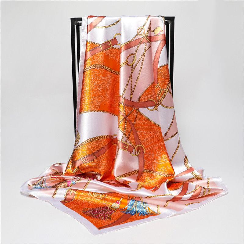 Silk Scarves Women Foulard 90*90cm Square Head Hijab Scarf Ladies Chiffon Shawl Bandanna Female