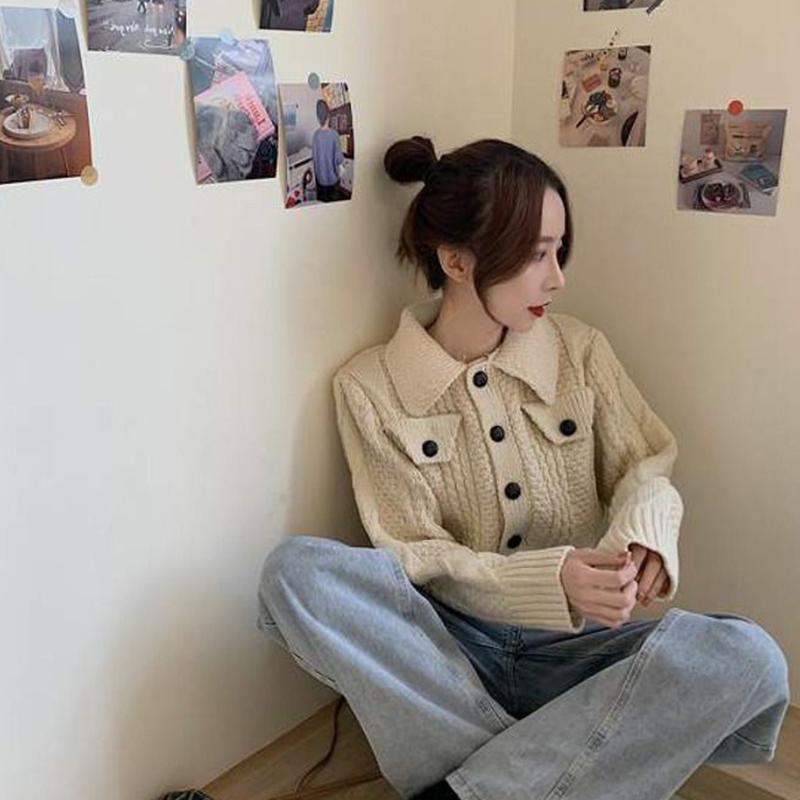 Autumn  Winter Twist Sweater Cardigan Female Loose Student Thick Wool Casual Short Knit Sweater Coat