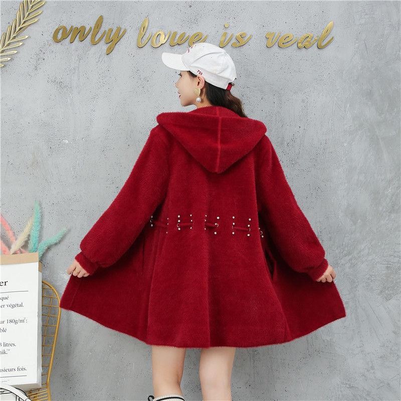 No Pilling Beaded Mid-length Sweater Autumn and Winter Korean Loose Cardigan Thick Long-sleeved Coat