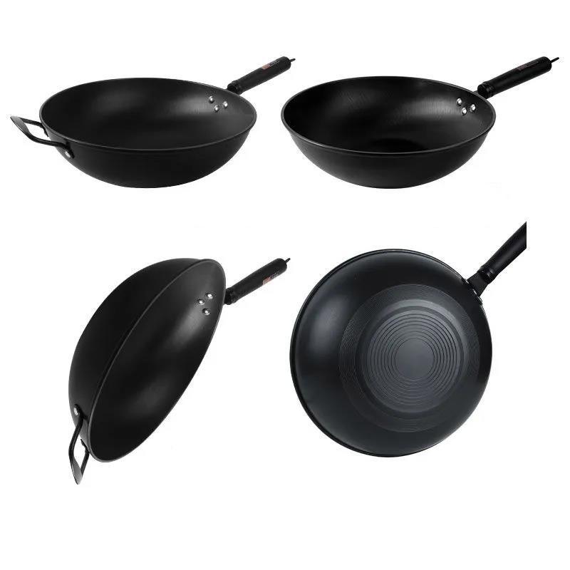 Iron Pot Household Flat-bottomed Uncoated Frying Pan Does Not Rust Large Iron Pot Gas Stove Gas Stove Pointed Bottom Pot